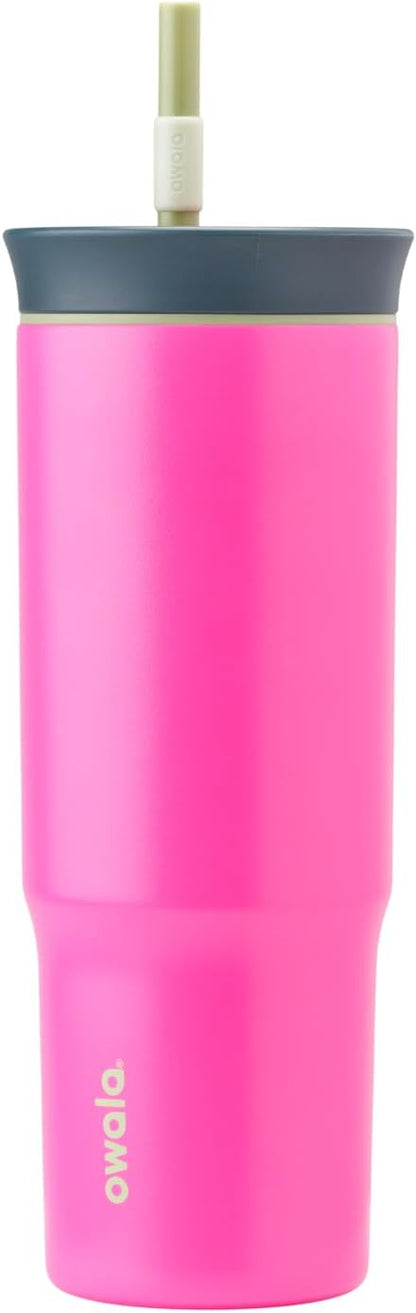 Owala Stainless Steel Triple Layer Insulated Travel Tumbler with Spill Resistant Lid and Straw, BPA Free, 24 oz, Brown/Pink (Watermelon Breeze)