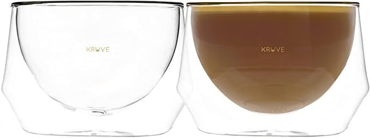 KRUVE IMAGINE Coffee Cups - Handcrafted Double-Wall Glass Cups (Set of 2, (10oz/300ml) - Perfect for Latte Art & Espresso - Durable Borosilicate Glass - Ideal Gift for Coffee Mugs Lovers - Latte Plus