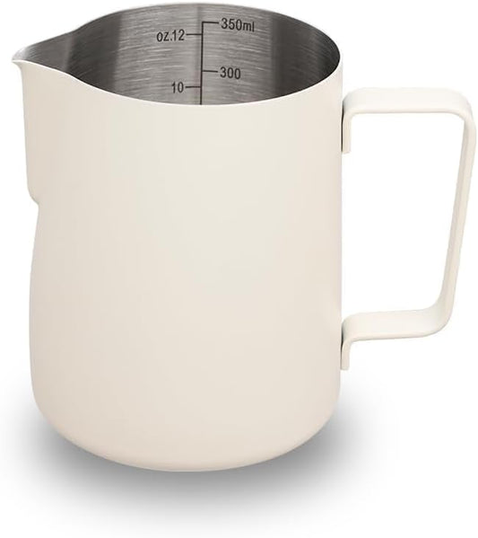 watchget Stainless Steel Milk Frothing Pitcher 12oz/350ml - Espresso Steaming Pitcher for Cappuccino, Latte Art, Coffee Machine Accessories Milk Jug Coffee Frother Cup, Creamy White
