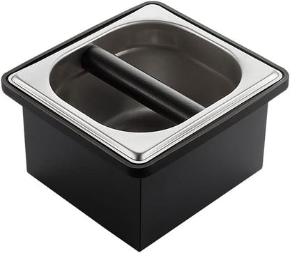 Coffee Knock Box, Stainless Steel Dump Bin Espresso Knock Box for Coffee Grounds with Removable Non-Slip Base Shock-Absorbent for Knocking Portafilter Filter Grinds (S)