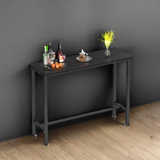 Mr IRONSTONE Bar Table, 47" Pub High Top Rectangular Height Sofa Console Dining Coffee Table, for Narrow Space, Living Room, Sturdy Metal Frame, Easy to Set Up, Black