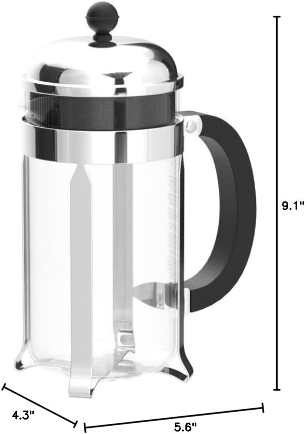 Bodum 34oz Chambord French Press Coffee Maker, High-Heat Borosilicate Glass, Brushed Stainless Steel – Made in Portugal