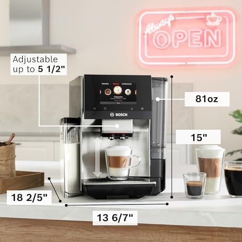 Bosch 800 Series Fully Automatic Espresso and Coffee Machine – 36 Drinks with Coffee World, Cold Brew, Double Cup, Integrated Milk Container, Smart Features, in Stainless Steel TQU60703