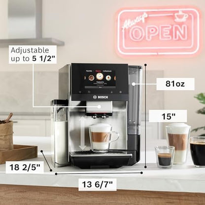 Bosch 800 Series Fully Automatic Espresso and Coffee Machine – 36 Drinks with Coffee World, Cold Brew, Double Cup, Integrated Milk Container, Smart Features, in Stainless Steel TQU60703