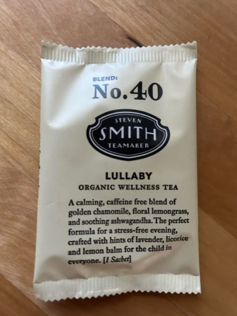 Steven Smith Teamaker Lullaby No. 40, Chamomile, Lemongrass, Lavender, Ashwagandha, Caffeine-Free, Organic Relaxing & Bedtime Wellness, Sugar-Free, Herbal Tea Bags, 100 Sachets, 0.95oz each