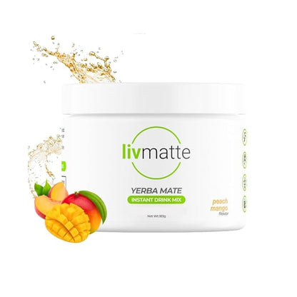 LivMatte Yerba Mate Instant Tea Powder-Natural Caffeine Flavored Drink Mix, Sugar-Free, Clean Energy, Mental Focus + Wellness Support I 30 Servings (Peach Mango)