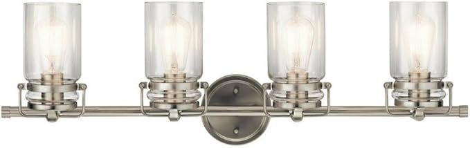 Kichler Brinley 32.25" Vanity Light in Brushed Nickel, 4-Light Farmhouse Bathroom Vanity Light with Clear Glass, (32.25" W x 10" H), 45690NI