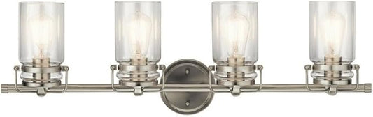 Kichler Brinley 32.25" Vanity Light in Brushed Nickel, 4-Light Farmhouse Bathroom Vanity Light with Clear Glass, (32.25" W x 10" H), 45690NI