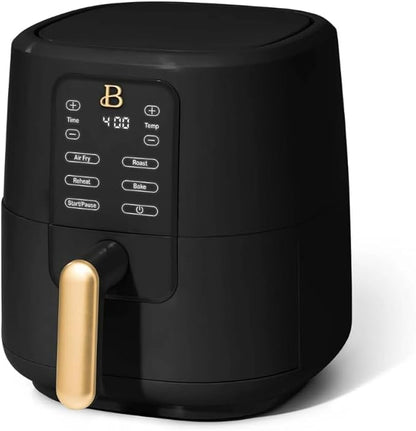 Beautiful 3-Quart Digital Air Fryer with TurboCrisp Technology by Drew Barrymore – 4 Preset Functions, 1200W Power, Non-Stick Coating, Dishwasher Safe Basket (Black Sesame)