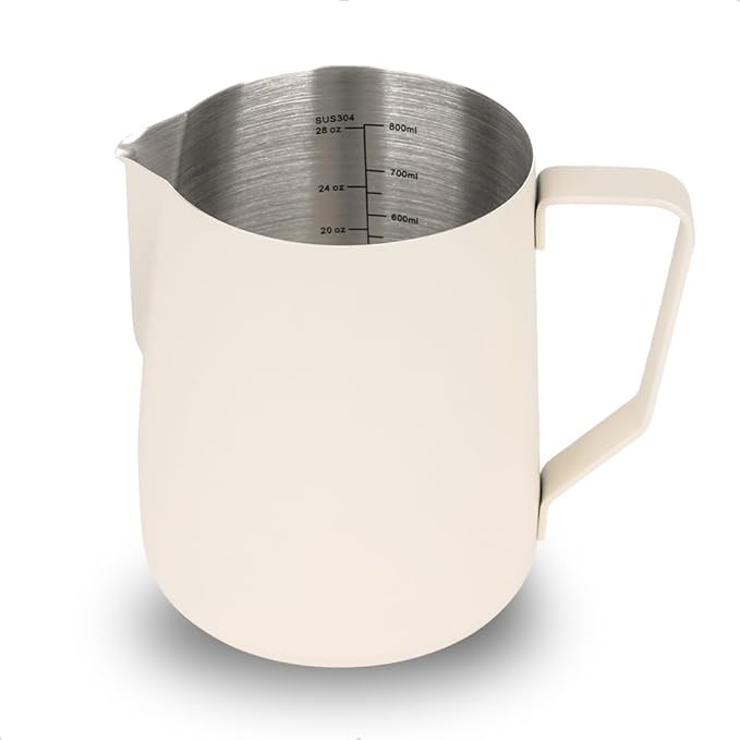 watchget Milk Frothing Pitcher 32oz/900ml - Stainless Steel Frothing Pitcher Espresso Steaming Pitcher Coffee Frother Cup Cappuccino Latte Art Coffee Machine Accessories Milk Jug, Creamy White