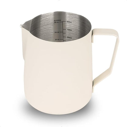 watchget Milk Frothing Pitcher 32oz/900ml - Stainless Steel Frothing Pitcher Espresso Steaming Pitcher Coffee Frother Cup Cappuccino Latte Art Coffee Machine Accessories Milk Jug, Creamy White