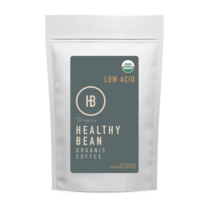 Healthy Bean Organic Espresso Ground Coffee Dark Roast - Low Acid Coffee Grounds for Sensitive Stomach - Dark Espresso Roast, USDA Organic, High Antioxidants, Strong and Rich Flavor, 11oz