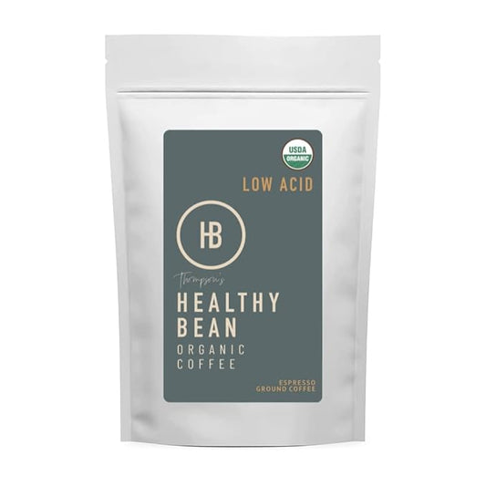 Healthy Bean Organic Espresso Ground Coffee Dark Roast - Low Acid Coffee Grounds for Sensitive Stomach - Dark Espresso Roast, USDA Organic, High Antioxidants, Strong and Rich Flavor, 11oz