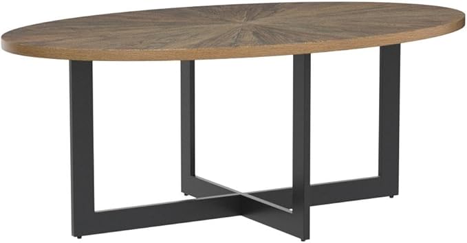 Solid Wood Oval Coffee Table with Cross Metal Legs, 47.9" Industrail Bar Cocktail Table for Living Room Kitchen Office Sofa Table Bristro Table for Cafe/Bar Rustic Brown 1831