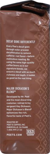 Peet's Coffee, Dark Roast Decaffeinated Ground Coffee - Decaf Major Dickason's Blend 10.5 Ounce Bag (Pack of 2)