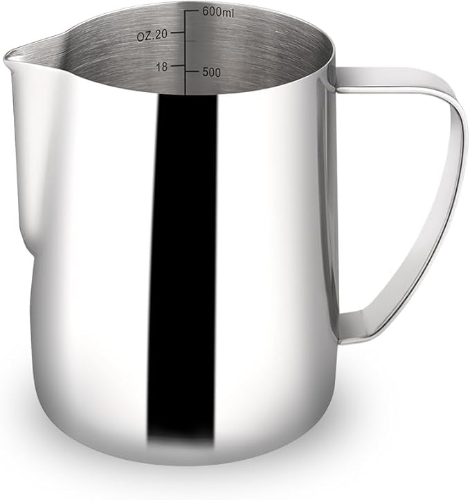 watchget Milk Frothing Pitcher 20oz/600ml Stainless Steel Espresso Steaming Pitcher for Espresso Machines Coffee Frothing Cup Cappuccino Latte Art Milk Jug Cup