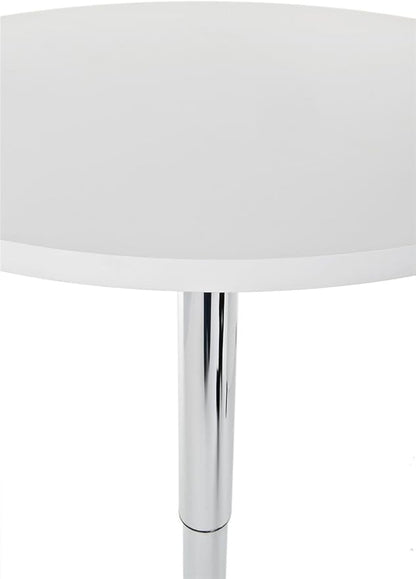 Displays2go Height Adjustable Bar Table, 23.5-inch Round Pub Table with 360-degree Rotation, Aluminum & MDF (White)