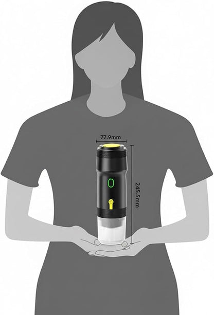 Portable Espresso Maker – 20 Bar Pressure Mini Coffee Machine, Battery Operated, Compatible with Ground Coffee and Select Pods, Includes Car Charger, for Hot & Iced Coffee (Black)