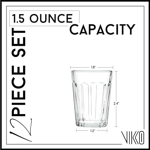 Vikko 1.5 Ounce Shot Glasses, Set of 12 Small Liquor and Spirit Glasses, Durable Tequila Bar Glasses For Alcohol and Espresso Shots (Madelina)