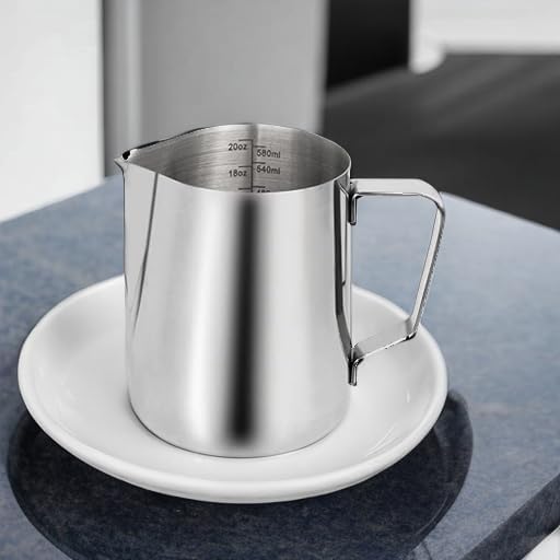 Stainless Steel Milk Frothing Pitcher - 20oz (600ml) for Espresso Machine, Cappuccino, Latte Art