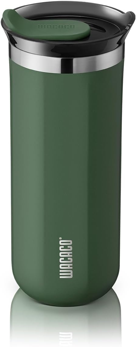 WACACO Octaroma Grande Vacuum Insulated Coffee Mug, 15 fl oz (435ml), Double-wall Stainless Steel Travel Tumbler With Drinking Lid, Pomona Green