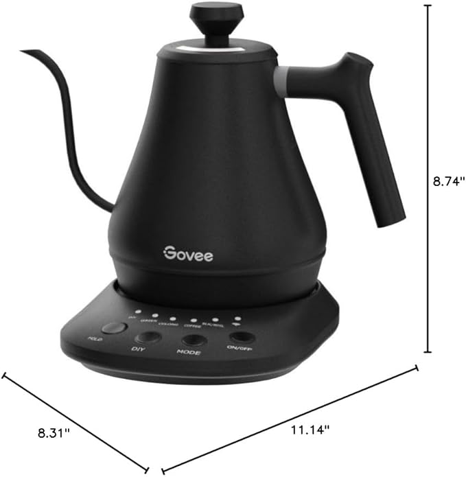Govee Smart Electric Kettle, WiFi Variable Temperature Gooseneck Pour Over Kettle and Tea Kettle, Alexa Control, 1200W Quick Heating, 100% Stainless Steel, 0.8L, Matte Black