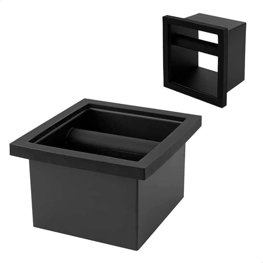 watchget Espresso Knock Box - Built-in Stainless Steel and Silicone Coffee Knock Box Chute, Detachable Rubber Rod, Square Bottomless Waste Bin for Coffee Grounds