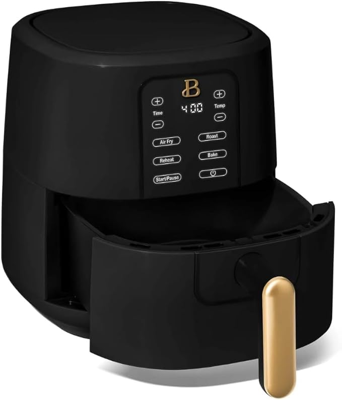Beautiful 3-Quart Digital Air Fryer with TurboCrisp Technology by Drew Barrymore – 4 Preset Functions, 1200W Power, Non-Stick Coating, Dishwasher Safe Basket (Black Sesame)