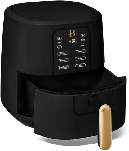 Beautiful 3-Quart Digital Air Fryer with TurboCrisp Technology by Drew Barrymore – 4 Preset Functions, 1200W Power, Non-Stick Coating, Dishwasher Safe Basket (Black Sesame)