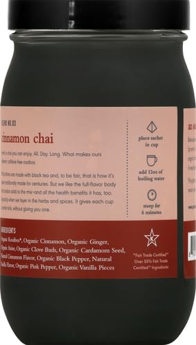Paromi Cinnamon Chai Rooibos Organic Tea, Signature Jar, 15 Count (Pack of 2)