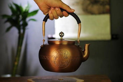 KunwuShan KWS Handmade Copper Teapot, 1.5mm Thick, 1600ml, Red, No Coating, Pure Copper, Large Size, With Lid