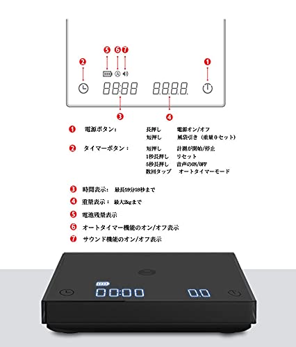 TIMEMORE Black Mirror Basic 2 Coffee Scale with Auto Timer and Flow Rate Function, 1600mAh Rechargeable, 2kg/0.1g High Precision, Portable Digital Kitchen Scale for Espresso, Pour Over, Travel