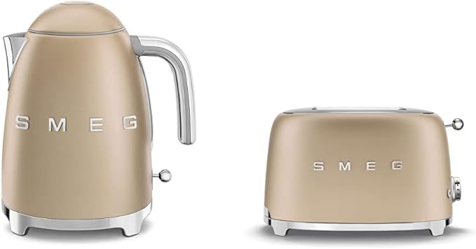 Smeg Electric Kettle Matte Champagne & 2-Slice Toaster Matte Champagne