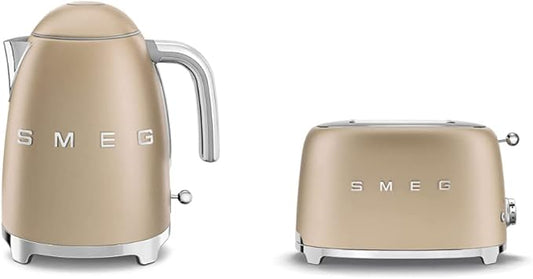 Smeg Electric Kettle Matte Champagne & 2-Slice Toaster Matte Champagne