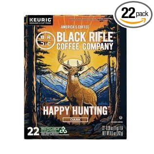 Black Rifle Coffee Company Happy Hunting Dark Roast Coffee Pods – Tasting Notes of Chocolate, Walnut & Maple – Single Serve K-Cup Compatible, 22 Single Serve K Cups
