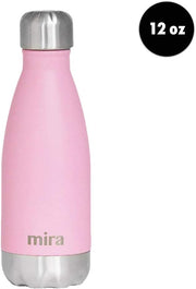 MIRA 12 oz Insulated Water Bottle - Slim Stainless Steel Cola Shape Thermo - Double Wall Hot & Cold Flask (24Hr Cold/12Hr Hot) - Rose Pink