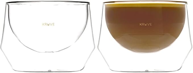 KRUVE IMAGINE Coffee Cups - Handcrafted Double-Wall Glass Cups (Set of 2, 6.5oz/200ml) - Perfect for Latte Art & Espresso - Durable Borosilicate Glass - Ideal Gift for Coffee Mugs Lovers - Cappuccino