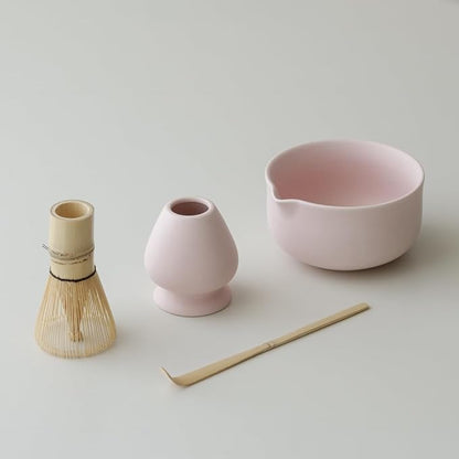 Matcha Kit - Premium Matcha Whisk Set with Traditional Bamboo Tools, Ideal Matcha Tea Set for Home (Matte Soft Pink)