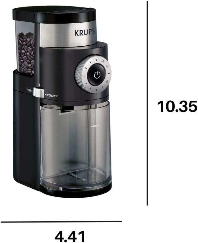 KRUPS Precision Burr Coffee Grinder: 12 Settings, 8 oz Capacity for Drip, French Press, Espresso, Pour Over, Cold Brew - Stainless Steel, 110W, Auto-Stop, Easy Clean