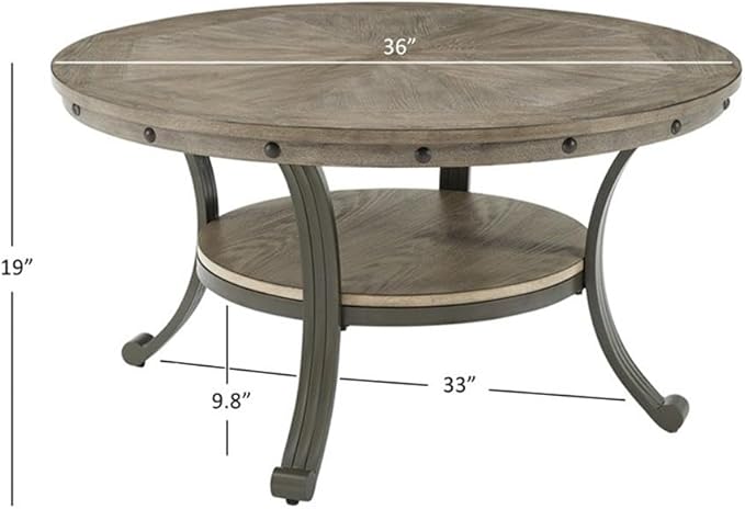 Pemberly Row Transitional Metal and Wood Round Coffee Table in Pewter
