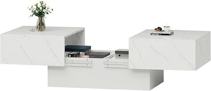 White Marble Coffee Table with Large Storage, Farmhouse Center Table for Living Room Mesas De Centro para Salas Modernas Nesting Modern Coffee Table for Reception Room