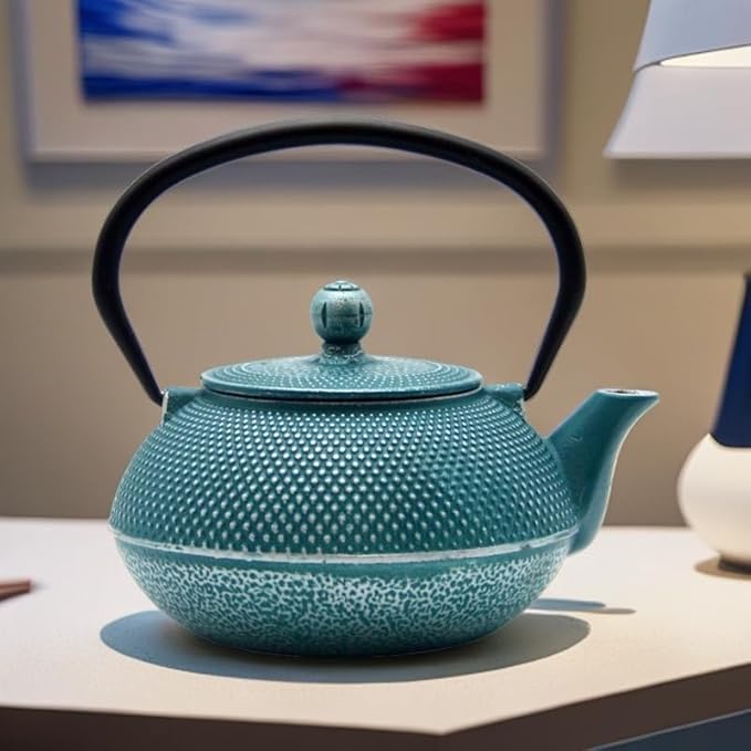 30.4oz Small Cast Iron Teapot, Tea Kettle with Stainless Steel Infuser for Loose Tea, Coated with Enameled Interior, Japanese Style Tetsubin for Stovetop Safe(900ml)