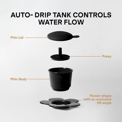 [Holiday Gift] Vietnamese Phin Filter, Plastic Reusable Pour Over Coffee Dripper, Single Cup Coffee Filter with Flower Design for Manual Brewing, Gift for Christmas Thankgiving (Black)