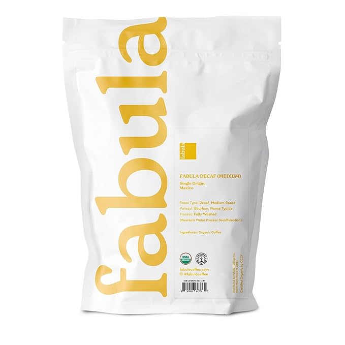 Fabula Low Acid Decaf Coffee Ground, USDA Organic Coffee Medium Roast - Single Origin - Non-GMO - No Molds - Mycotoxins Pesticides Free Coffee - 12 Oz
