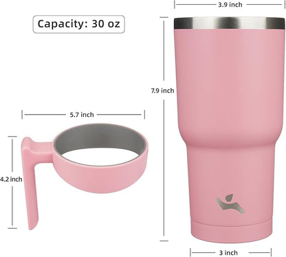 30 oz Tumbler with Handle and 2 Straw 2 Lid, Insulated Water Bottle Stainless Steel Vacuum Cup Reusable Travel Mug, Light Pink