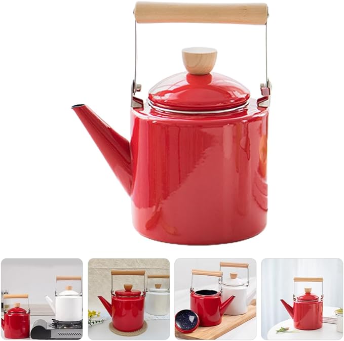 Cabilock Enamel Kettle Chinese Teapot Boiler Hot Water Kettle Enameled Teakettle Coffee Maker Water Beverage Drink Dispenser for Stovetop Camping Cookware 2.4L
