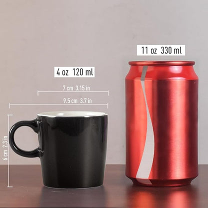 homEdge Mini Porcelain Espresso Cup, 4 Ounces / 120 ml Tiny Ceramic Coffee Mugs Demitasse for Espresso, Tea- Set of 6, Black