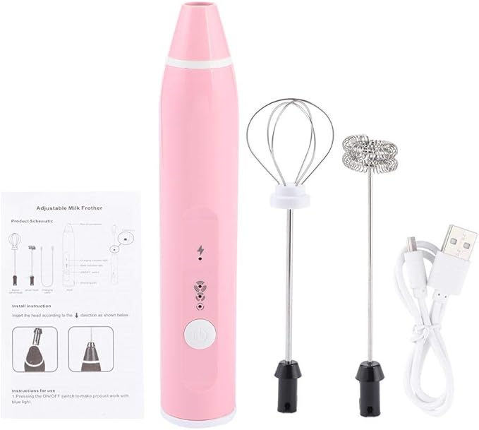 Rechargeable Milk Frother, Electric Coffee Mixer Handheld Egg Beater Household Kitchen Tools(Pink)