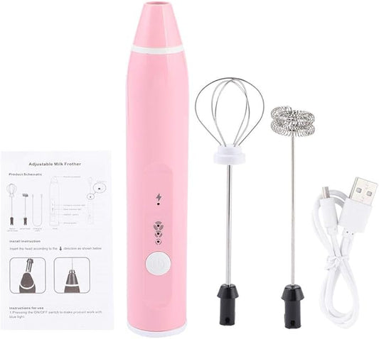Rechargeable Milk Frother, Electric Coffee Mixer Handheld Egg Beater Household Kitchen Tools(Pink)