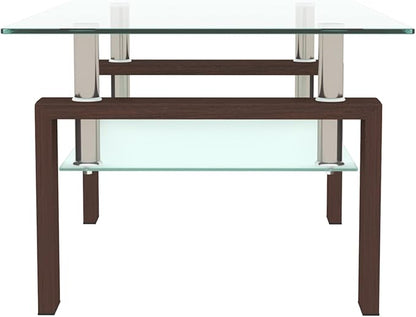 Glass Coffee Table for Living Room, Mordern Sofa Center Tables with Storage, Brown Metal Leg, Rectangle Tempered Glass Center Table Home Furniture